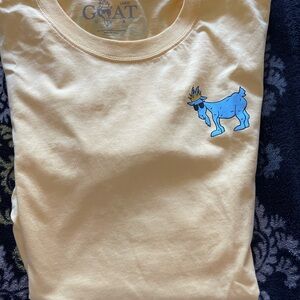 Yellow Short Sleeve Tee with Blue Cat Graphic